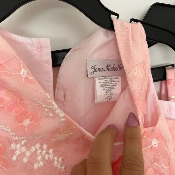 Joan Michelle Girls Pink Tulle Lace Floral Embroidered Party Dresses - Picture 4 of 10